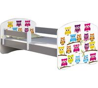 ACMA lit d'adolescent lit d'enfant lit junior set complet avec matelas sommier à lattes et protection antichute gris 31 hibou 140x70