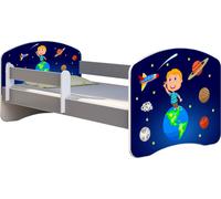 ACMA lit d'adolescent lit d'enfant lit junior set complet avec matelas sommier à lattes et protection antichute gris 22 Kosmos 160x80