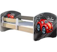 ACMA lit d'adolescent lit d'enfant lit junior set complet avec matelas sommier à lattes et protection contre les chutes Sonoma 05 voiture bleue 140x70