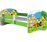 ACMA lit d'adolescent lit d'enfant lit junior set complet avec matelas sommier à lattes et protection antichute vert 20 Bagger 140x70