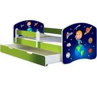 ACMA lit d'adolescent lit d'enfant lit junior set complet avec matelas sommier à lattes et protection antichute vert 22 Kosmos 160x80 + coffre de lit