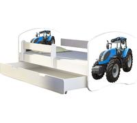ACMA Lit d'adolescent Lit d'enfant Lit junior Set complet avec matelas Sommier à lattes et protection antichute Blanc 42 Tracteur 180x80 + coffre de lit