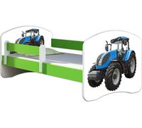 ACMA lit d'adolescent lit d'enfant lit junior set complet avec matelas sommier à lattes et protection antichute vert 42 tracteur 180x80