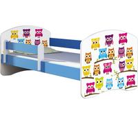 ACMA lit d'adolescent lit d'enfant lit junior set complet avec matelas sommier à lattes et protection antichute bleu 31 hibou 180x80