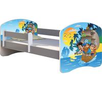 ACMA lit d'adolescent lit d'enfant lit junior set complet avec matelas sommier à lattes et protection antichute gris 21 pirates 180x80