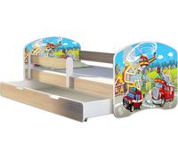 ACMA lit d'adolescent lit d'enfant lit junior set complet avec matelas sommier à lattes et protection antichute Sonoma 36 pompier 180x80 + coffre de lit