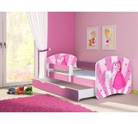 ACMA lit d'adolescent lit d'enfant lit junior set complet avec matelas sommier à lattes et protection antichute rose 08 Princess 160x80 + coffre de lit