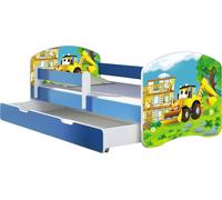 ACMA lit d'adolescent lit d'enfant lit junior set complet avec matelas sommier à lattes et protection antichute bleu 20 Bagger 140x70 + coffre de lit