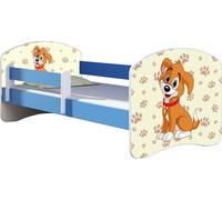 ACMA lit d'adolescent lit d'enfant lit junior set complet avec matelas sommier à lattes et protection antichute bleu 11 chiot 160x80
