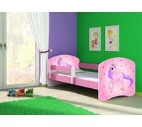 ACMA lit d'adolescent lit d'enfant lit junior set complet avec matelas sommier à lattes et protection antichute rose 17 poney 160x80