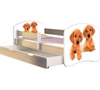 ACMA lit d'adolescent lit d'enfant lit junior set complet avec matelas sommier à lattes et protection contre les chutes Sonoma 39 chiots 140x70 + coffre de lit