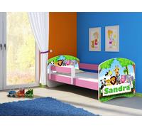 ACMA lit d'adolescent lit d'enfant lit junior set complet avec matelas sommier à lattes et protection antichute Rosa 01 Zoo Nom 160x80