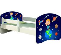 ACMA lit d'adolescent lit d'enfant lit junior set complet avec matelas sommier à lattes et protection antichute blanc 22 Kosmos 160x80