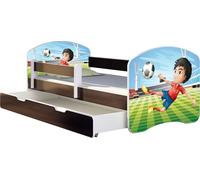 ACMA lit d'adolescent lit d'enfant lit junior set complet avec matelas sommier à lattes et protection contre les chutes wengé 13 footballeur 140x70 + coffre de lit