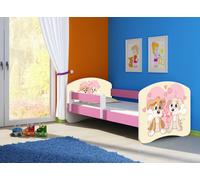 ACMA lit d'adolescent lit d'enfant lit junior set complet avec matelas sommier à lattes et protection antichute rose 12 chiots 160x80