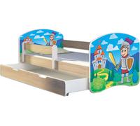 ACMA lit d'adolescent lit d'enfant lit junior set complet avec matelas sommier à lattes et protection contre les chutes Sonoma 32 chevalier 140x70 + coffre de lit