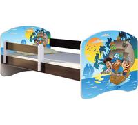ACMA lit d'adolescent lit d'enfant lit junior set complet avec matelas sommier à lattes et protection antichute wengé 21 pirates 180x80