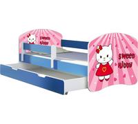 ACMA lit d'adolescent lit d'enfant lit junior set complet avec matelas sommier à lattes et protection contre les chutes bleu 15 Sweet Kitty 180x80 + coffre de lit