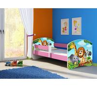 ACMA lit d'adolescent lit d'enfant lit junior set complet avec matelas sommier à lattes et protection antichute rose 02 Animals 140x70
