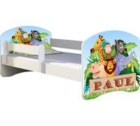 ACMA lit d'adolescent lit d'enfant lit junior set complet avec matelas sommier à lattes et protection antichute blanc 02 Animals Name 180x80
