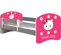 ACMA lit d'adolescent lit d'enfant lit junior set complet avec matelas sommier à lattes et protection antichute gris 16 Sweet Kitty 2 160x80