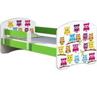 ACMA lit d'adolescent lit d'enfant lit junior set complet avec matelas sommier à lattes et protection antichute vert 31 hibou 140x70