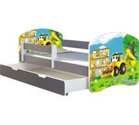 ACMA Lit d'adolescent Lit d'enfant Lit junior Set complet avec matelas Sommier à lattes et protection antichute Gris 20 Bagger 140x70 + coffre de lit