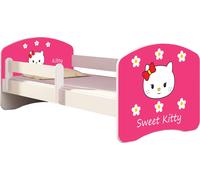 ACMA lit d'adolescent lit d'enfant lit junior set complet avec matelas sommier à lattes et protection contre les chutes blanc 16 Sweet Kitty 2 160x80