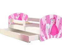 ACMA lit d'adolescent lit d'enfant lit junior set complet avec matelas sommier à lattes et protection antichute blanc 08 Princess 180x80 + coffre de lit