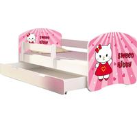ACMA lit d'adolescent lit d'enfant lit junior set complet avec matelas sommier à lattes et protection contre les chutes blanc 15 Sweet Kitty 180x80 + coffre de lit