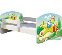 ACMA lit d'adolescent lit d'enfant lit junior set complet avec matelas sommier à lattes et protection contre les chutes blanc 29 avion 160x80