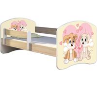 ACMA lit d'adolescent lit d'enfant lit junior set complet avec matelas sommier à lattes et protection contre les chutes Sonoma 12 chiots 180x80