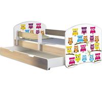 ACMA lit d'adolescent lit d'enfant lit junior set complet avec matelas sommier à lattes et protection contre les chutes Sonoma 31 hibou 140x70 + coffre de lit