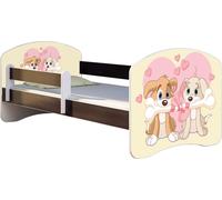 ACMA lit d'adolescent lit d'enfant lit junior set complet avec matelas sommier à lattes et protection antichute wengé 12 chiots 140x70