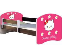 ACMA lit d'adolescent lit d'enfant lit junior set complet avec matelas sommier à lattes et protection contre les chutes wengé 16 Sweet Kitty 2 160x80