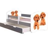 ACMA Lit d'adolescent Lit d'enfant Lit junior Set complet avec matelas Sommier à lattes et protection antichute Gris 39 chiots 140x70 + coffre de lit