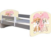 ACMA lit d'adolescent lit d'enfant lit junior set complet avec matelas sommier à lattes et protection antichute gris 12 chiots 160x80