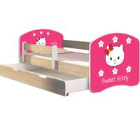 ACMA lit d'adolescent lit d'enfant lit junior set complet avec matelas sommier à lattes et protection contre les chutes Sonoma 16 Sweet Kitty 2 180x80 + coffre de lit