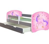 ACMA Lit d'adolescent Lit d'enfant Lit junior Set complet avec matelas Sommier à lattes et protection antichute Gris 17 Pony 140x70 + coffre de lit