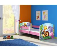 ACMA lit d'adolescent lit d'enfant lit junior set complet avec matelas sommier à lattes et protection antichute rose 01 Zoo 140x70