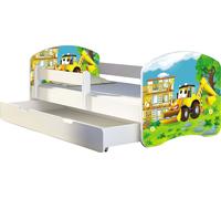 ACMA lit d'adolescent lit d'enfant lit junior set complet avec matelas sommier à lattes et protection antichute blanc 20 Bagger 160x80 + coffre de lit
