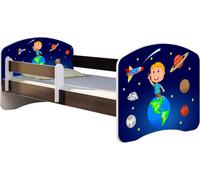 ACMA lit d'adolescent lit d'enfant lit junior set complet avec matelas sommier à lattes et protection contre les chutes wengé 22 Kosmos 140x70