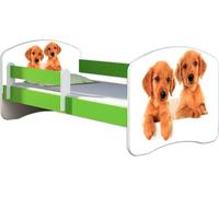 ACMA lit d'adolescent lit d'enfant lit junior set complet avec matelas sommier à lattes et protection antichute vert 39 chiots 140x70