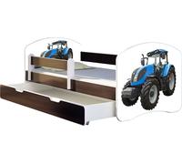 ACMA lit d'adolescent lit d'enfant lit junior set complet avec matelas sommier à lattes et protection contre les chutes wengé 42 tracteur 160x80 + coffre de lit