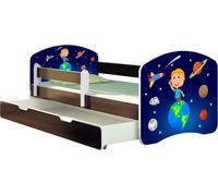 ACMA lit d'adolescent lit d'enfant lit junior set complet avec matelas sommier à lattes et protection contre les chutes wengé 22 Kosmos 160x80 + coffre de lit