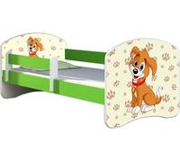 ACMA lit d'adolescent lit d'enfant lit junior set complet avec matelas sommier à lattes et protection antichute vert 11 chiot 160x80
