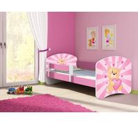 ACMA lit d'adolescent lit d'enfant lit junior set complet avec matelas sommier à lattes et protection antichute rose 10 ourson 160x80