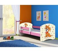 ACMA lit d'adolescent lit d'enfant lit junior set complet avec matelas sommier à lattes et protection antichute rose 11 chiot 180x80