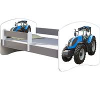 ACMA Lit d'adolescent Lit d'enfant Lit junior Set complet avec matelas Sommier à lattes et protection antichute Gris 42 Tracteur 160x80