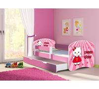 ACMA lit d'adolescent lit d'enfant lit junior set complet avec matelas sommier à lattes et protection contre les chutes rose 15 Sweet Kitty 160x80 + coffre de lit